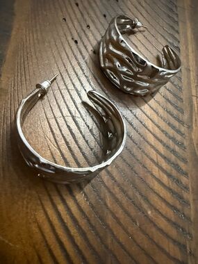 Textured Silver Hoop Earrings